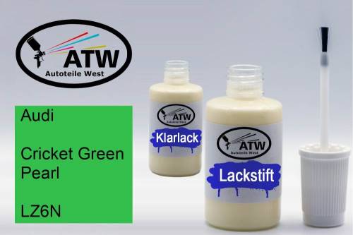 Audi, Cricket Green Pearl, LZ6N: 20ml Lackstift + 20ml Klarlack - Set, von ATW Autoteile West.